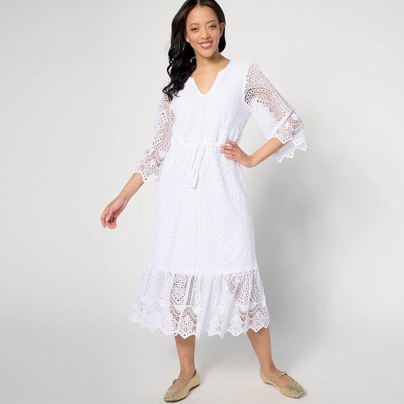 Destination 365 Petite Crochet Midi Dress with Rope Tie- Sz PL a637784 - Picture 1 of 6